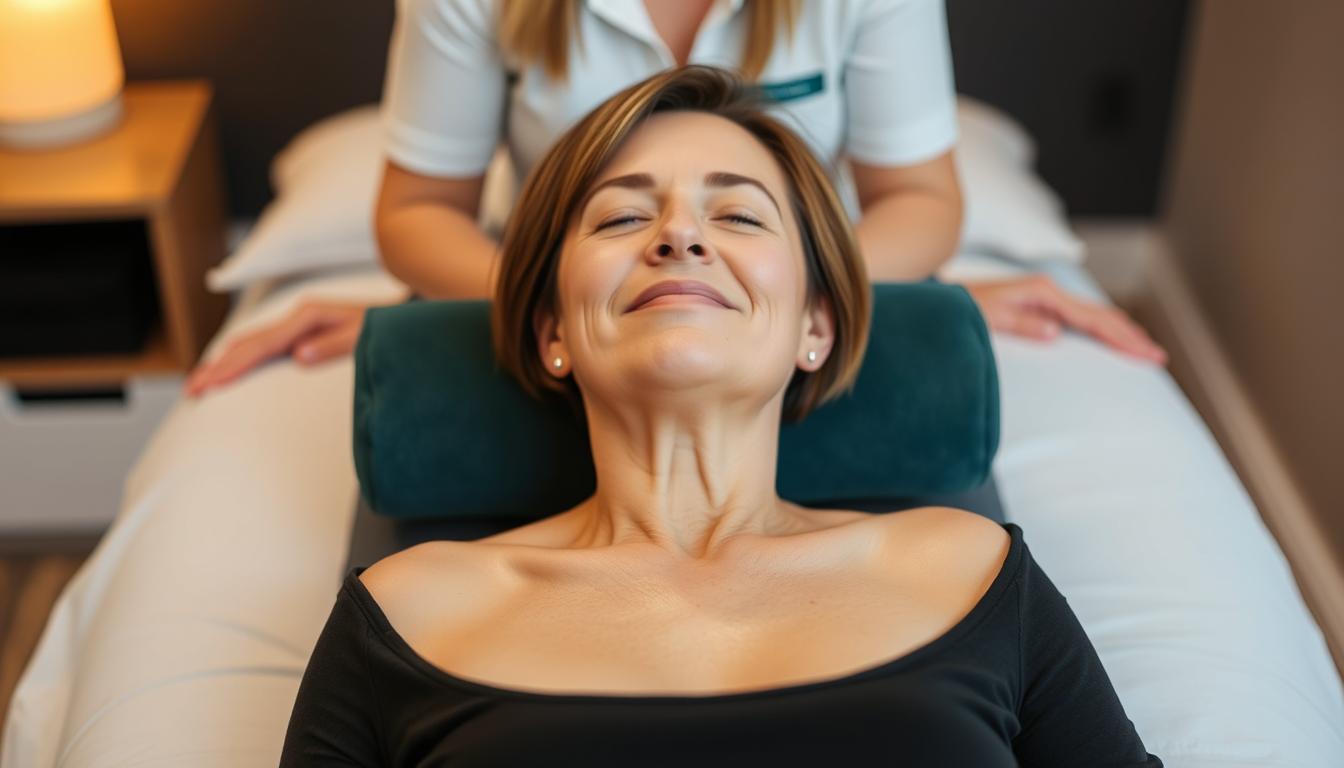 Client experiencing relief after remedial massage treatment